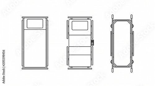 Architectural Medical Furniture CAD Block Hospital Bed Top View Vector Symbols Technical Drafting