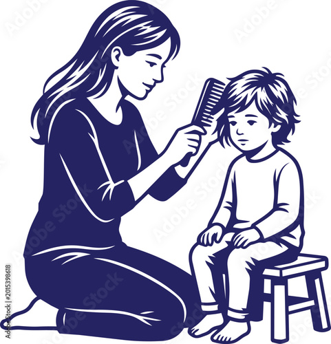 Foto Woman combing a child's hair.