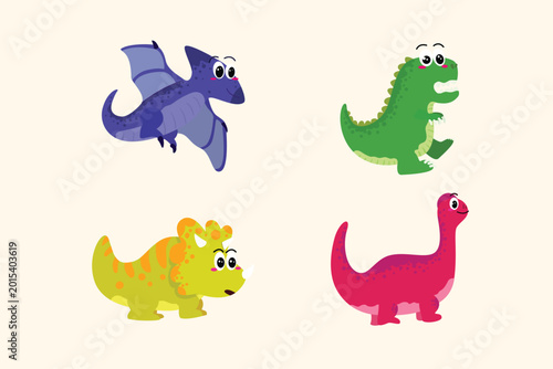 Картината върху платно Four cute cartoon dinosaurs Illustration with different variant