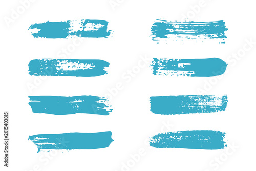 Tablou pe pânză Vector collection of paint strokes. Blue dry brush stripes.