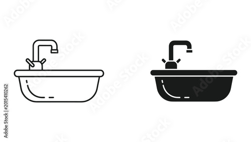 Canvastavla Vector illustration of a bathtub with a faucet in two styles, line and solid bla