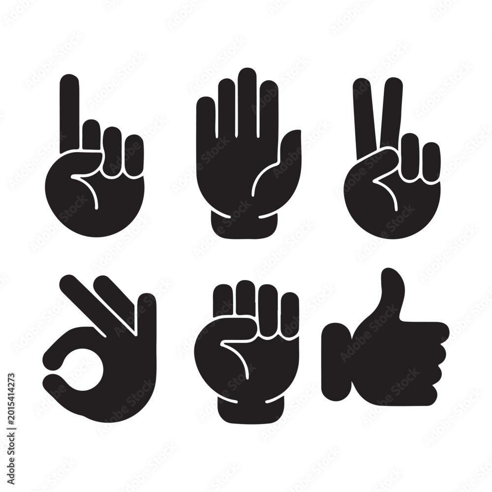 Fototapeta premium Hand Gesture Silhouette Icon Set