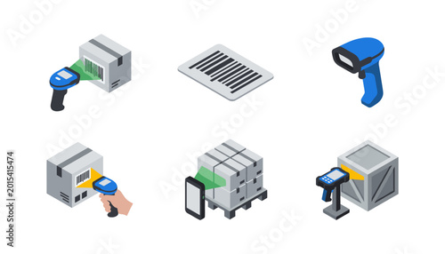 Barcode scanning and inventory tracking icon set vector illustration