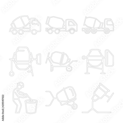 Concrete Mixer Construction Equipment Line Icons