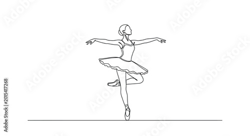 Cuadro en lienzo Continuous line drawing of a ballet dancer in classic dance pose