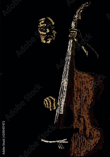 Photography Vector drawing of a musician, artistic depiction of a jazz musician playing a double bass