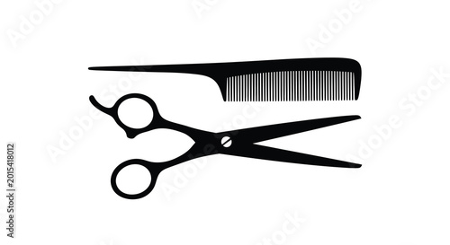 Tableau sur toile Scissors and comb silhouette on a white background