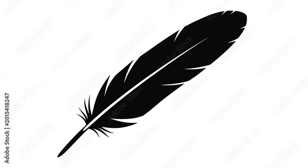 Fototapeta premium Black feather silhouette on a white background silhouette