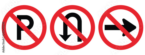 Foto No parking no U turn and no right turn sign featuring road traffic prohibition s