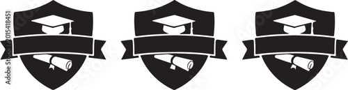 Graduation shield icons with diploma and cap Vector