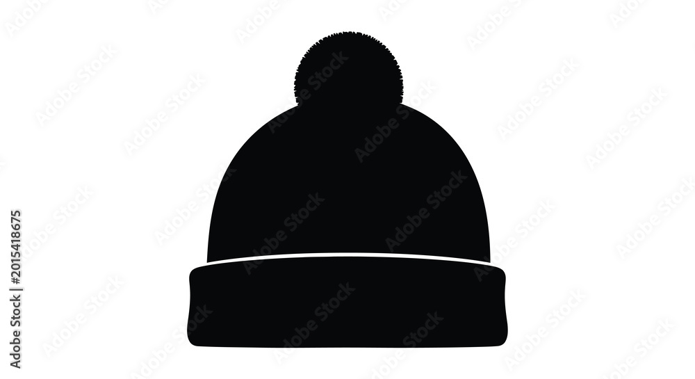 Fototapeta premium Black knit beanie with pompom silhouette high quality