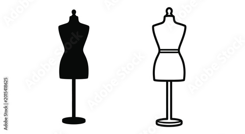 Dress form silhouette on stand black and white illustration