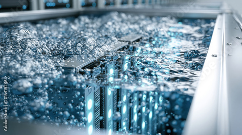 Bubbling immersion cooling system with glowing servers