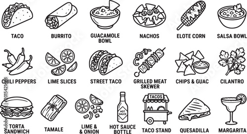 Bild auf Leinwand Mexican food icons and ingredients
