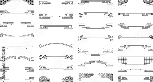 Set of traditional chinese style decorative borders and dividers, asian oriental pattern elements for text frames and page decoration