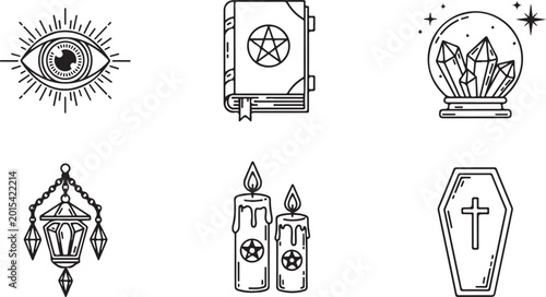 Tableau sur toile Set of black and white hand drawn occult and mystical magic symbols and icons fo