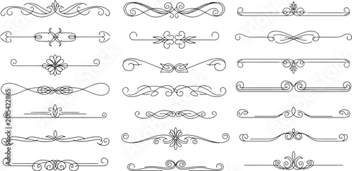 Set of vintage calligraphic dividers and flourishes isolated on white background