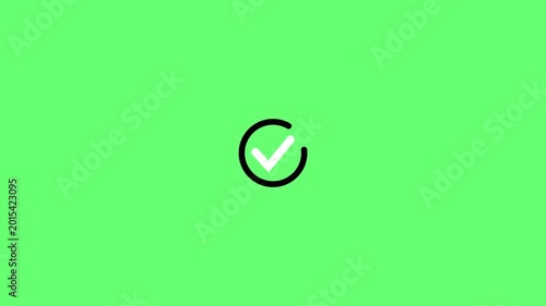 Modern checkmark icon animation video. Verified mark isolated in circle on green screen.4k video