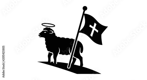Bild auf Leinwand Lamb with halo and flag symbol.