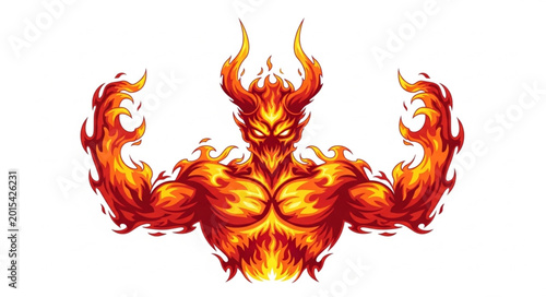 Fotografía Fiery demon flexing muscles with horns and glowing eyes.