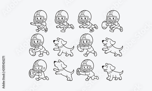 A cute and funny coloring page of an American Football Dog Playing vector illustration