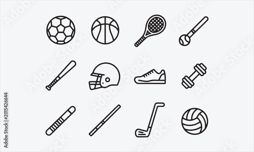 Foto A large set of sports attributes, inventory, vector illustration on a white back