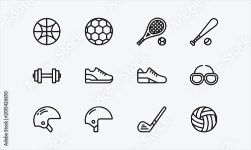 Photography A large set of sports attributes, inventory, vector illustration on a white back