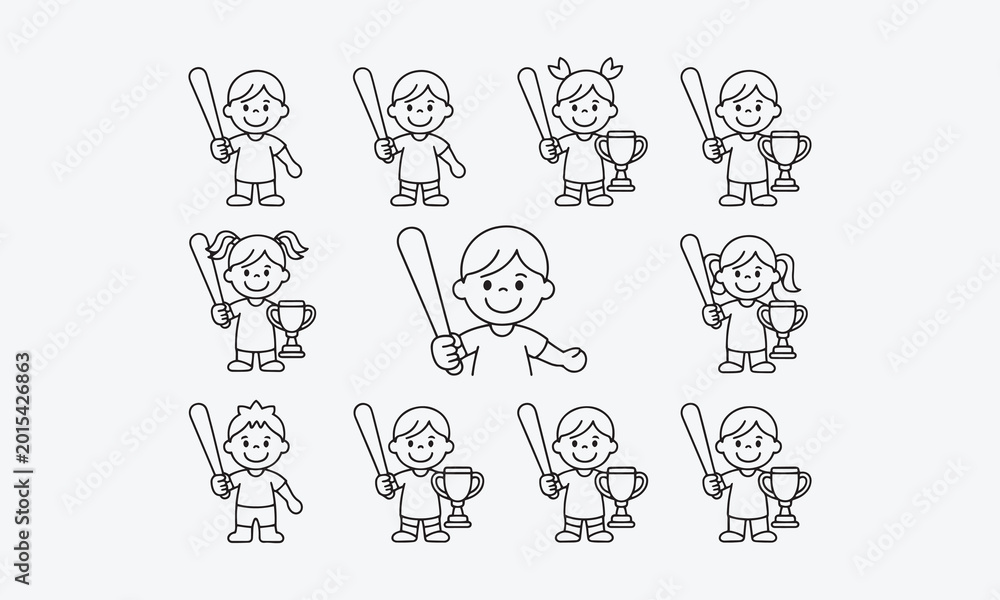 Fototapeta premium Baby A cute and funny coloring page of a Baseball Girl Player and Parent vector illustration
