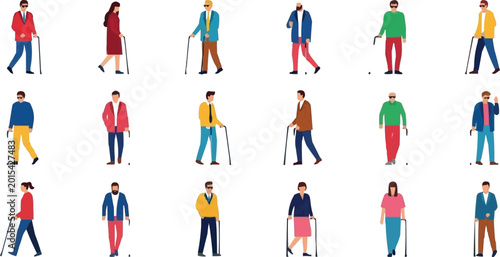 Quadro su tela A Set of Fifteen Illustrations Depicting Diverse Individuals with Visual Impairm