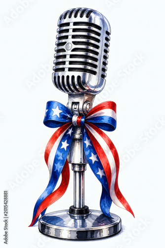 Patriotic Vintage Microphone with American Flag Ribbon