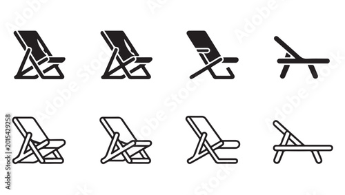 Bild auf Leinwand Collection of beach chair icons in various styles and positions for outdoor relaxation