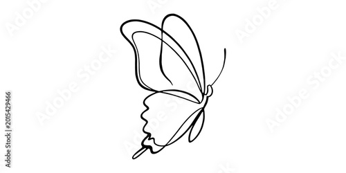 Fotografie Minimalist black line art butterfly side profile, simple elegant design