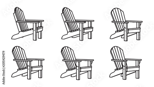 Obraz na płótnie Adirondack chair outline drawings showing classic wooden garden furniture from side view angle