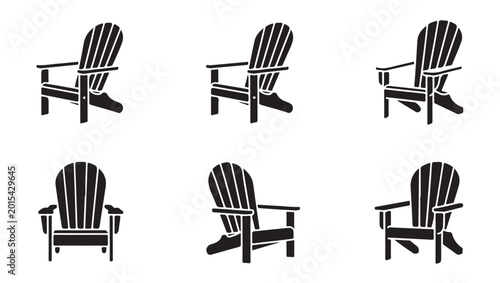 Schilderij op canvas Set of six black adirondack chair icons in different angles for garden or beach settings