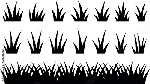 Collection of various black grass silhouettes on white background