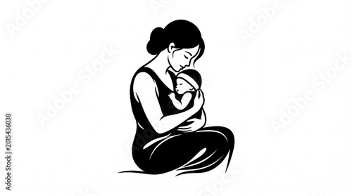 Schilderij op canvas Mother tenderly holding and breastfeeding her newborn baby isolated on white bac
