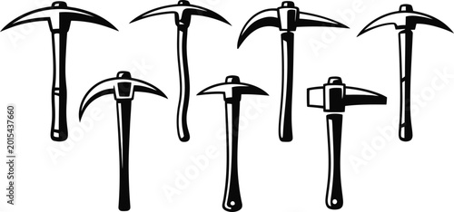 Foto Pick Axe Hand Tool Mining Vector Art Black Icon Set