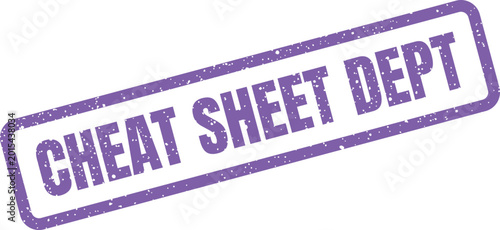 Grungy purple stamp effect displaying Cheat Sheet Dept for internal departmental guidelines and essential quick reference