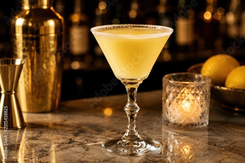 Golden dream cocktail with citrus in luxurious elegant bar. AI-generated.