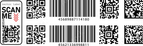 Konstfotografi Black and white vector illustration of vertical scanning strips with numerical labels
