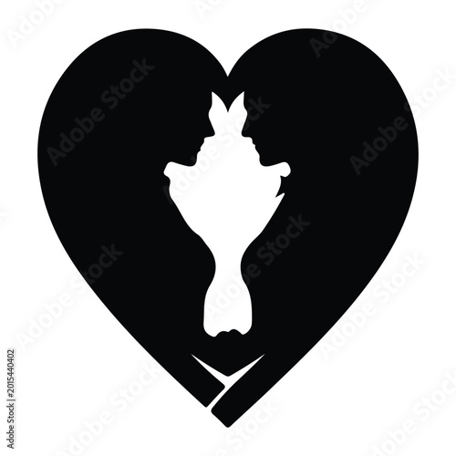 Black heart-shaped with white rooster silhouette white silhouette