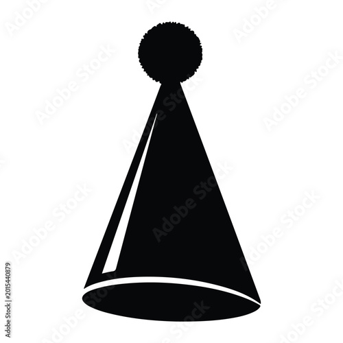 Black party hat silhouette with pom-pom celebration