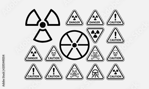 Bild auf Leinwand Radioactive Material Warning Line Art Icon Set, Radiation Danger and Caution Sig