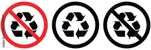 Quadro em tela Recycle and no recycling icon set featuring prohibited waste disposal symbols on