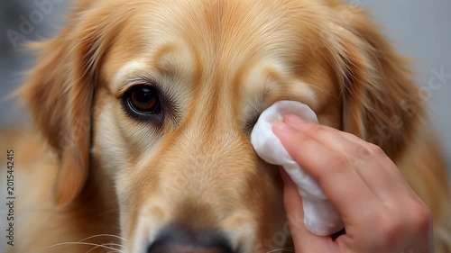 Golden retriever having eye wiped ideal for sleek commercial backgrounds and title sequences