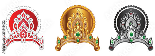 Photos Indian Hindu God and Goddess Golden Silver Crown Vector Set