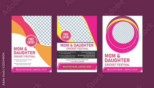 Foto Mom & Daughter Cricket Festival Promotional Flyer Set with Vibrant Design
