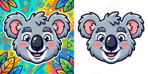 Canvas Print Cute Cartoon Koala Face Illustration Adorable Australian Animal Mascot with Colo
