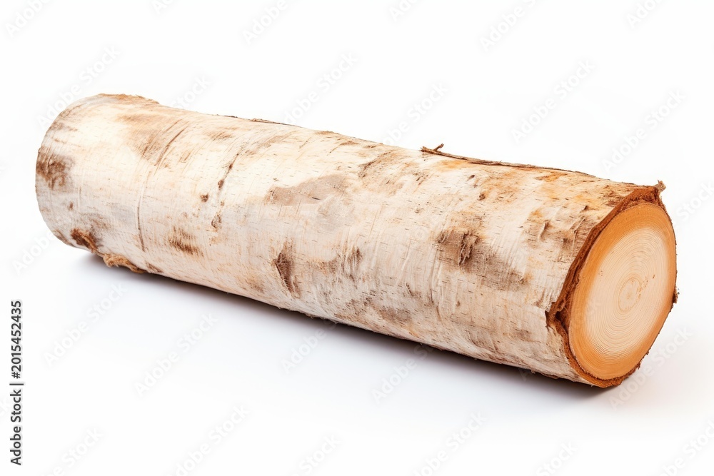 Naklejka premium Birch log cut from a tree trunk, isolated on a white background