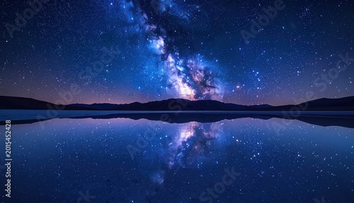 Milky Way Reflection in Calm Water at Night.